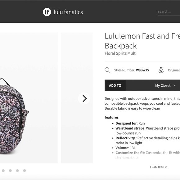 NWT Floral Spritz Multi lululemon Fast and Free Backpack *13L main image 2